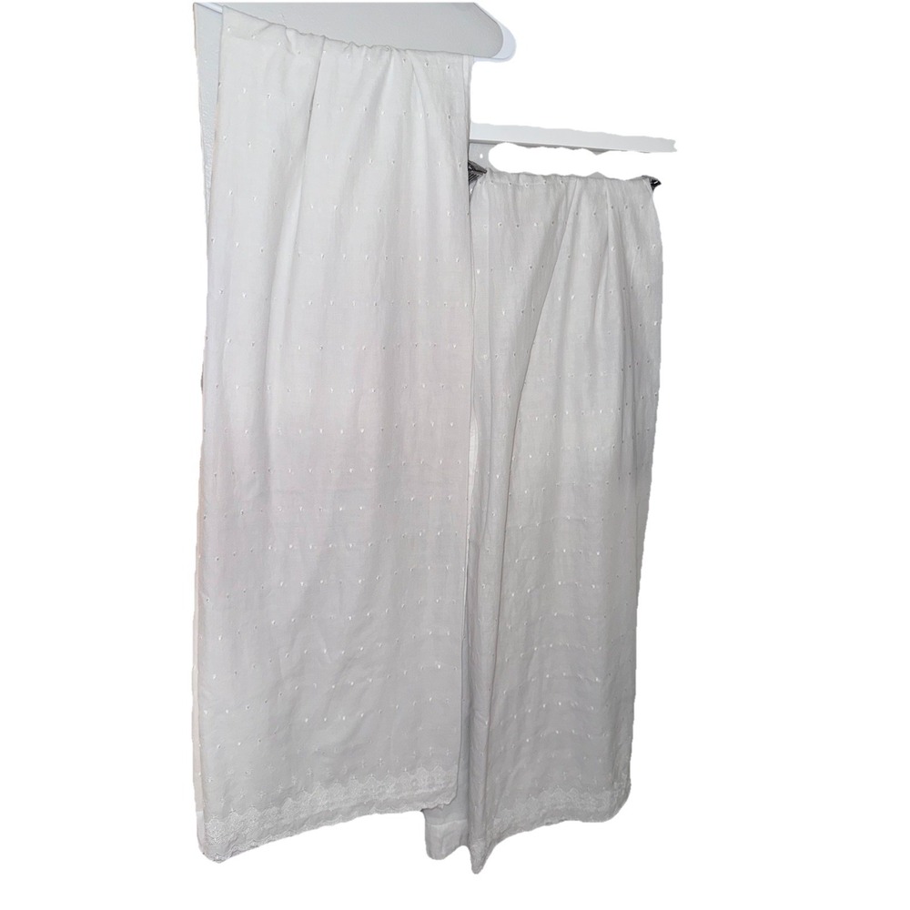 RARE Simply Shabby Chic Embroidered Swiss Dot Cotton Curtain Panel Set Pair 2